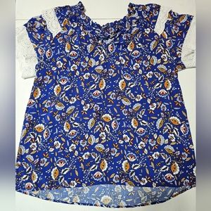 Plus Size NY Collection Flutter Sleeve Tie Neck Blouse